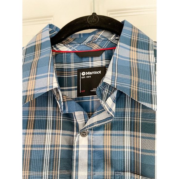 NWT Marmot Lykken Plaid Short-Sleeve Performance Woven Shirt - Varsity Blue - Picture 4 of 8